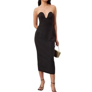Mara Hoffman Isla Dress Strapless Midi in Black Linen Blend Size 0